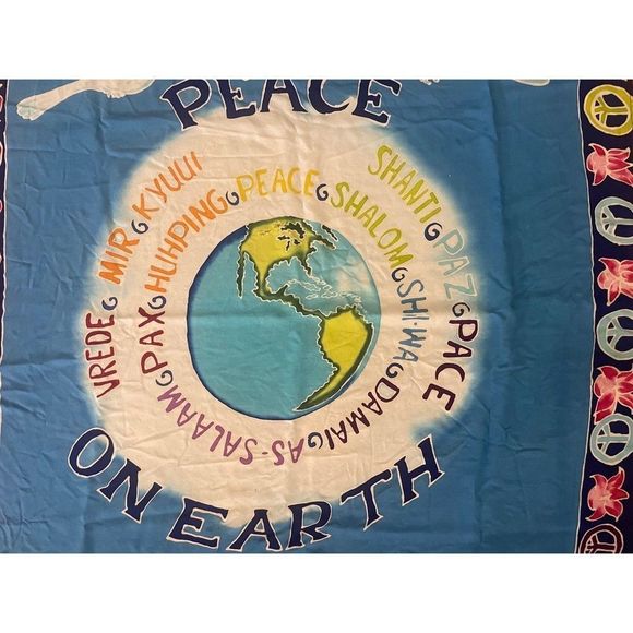 Peace on Earth Silk Screen Painting Hanging Tapestry 36” x 36” VB - Picture 2 of 4